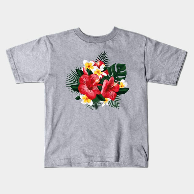 Tropical Flowers. Hibiscus and Plumeria Kids T-Shirt by lents